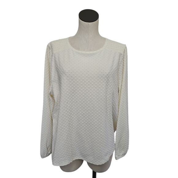 NWT J.Crew Long Sleeve Clip Dot Top Womens Size XXL Cream Ivory Textured Neutral - Picture 1 of 9